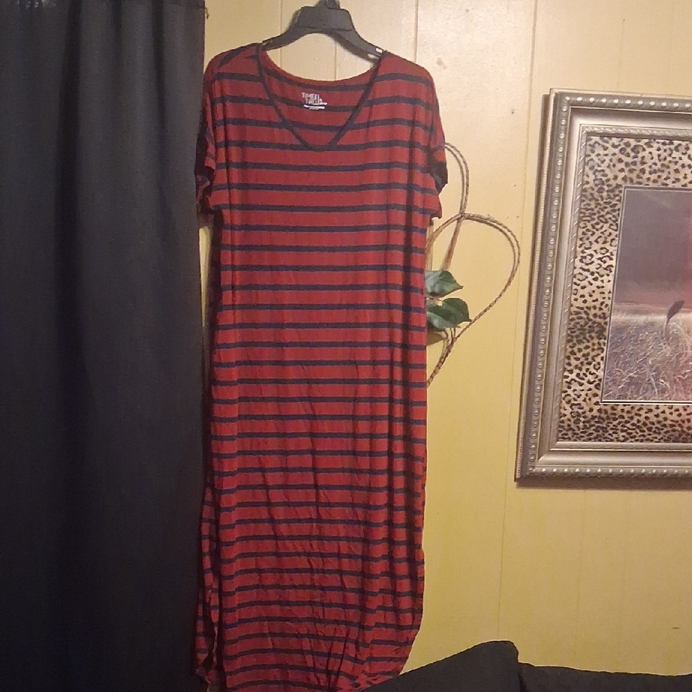 Time and Tru Red and Black Striped Maxi Dress